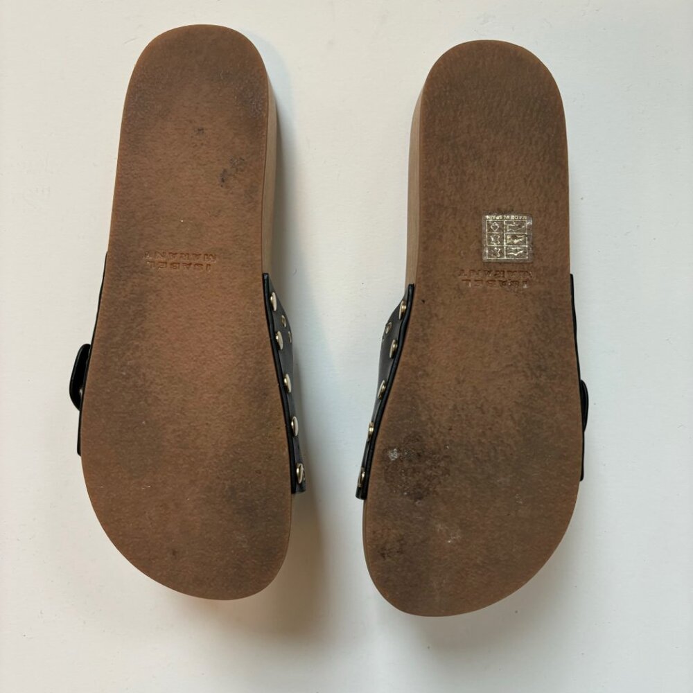 Isabel Marant Jaso Eyelet Leather Clog Slides Size 38 Black Studded Sand… - Picture 7 of 7